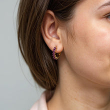Load image into Gallery viewer, Ruby Huggie Hoop Earrings, 10K 14K 18K Solid Gold