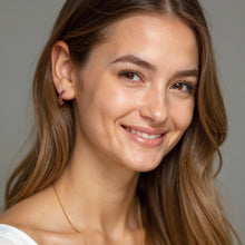 Load image into Gallery viewer, Ruby Huggie Hoop Earrings, 10K 14K 18K Solid Gold
