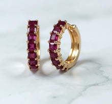 Load image into Gallery viewer, Ruby Huggie Hoop Earrings, 10K 14K 18K Solid Gold
