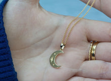 Load image into Gallery viewer, Crescent Moon Necklace, 10K Solid Gold Half Moon