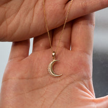 Load image into Gallery viewer, Crescent Moon Gold Necklace, 10K Solid Gold Celestial Pendant, Dainty Minimalist Jewelry, Birthday Gift for Sister, Christmas Exchange Gifts
