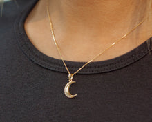 Load image into Gallery viewer, Crescent Moon Gold Necklace, 10K Solid Gold Celestial Pendant, Dainty Minimalist Jewelry, Birthday Gift for Sister, Christmas Exchange Gifts