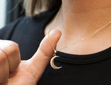 Load image into Gallery viewer, Crescent Moon Gold Necklace, 10K Solid Gold Celestial Pendant, Dainty Minimalist Jewelry, Birthday Gift for Sister, Christmas Exchange Gifts