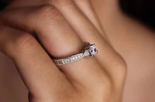 Load image into Gallery viewer, Engagement Wedding Ring Set, Vintage Style Sterling Silver, Engagement Ring And Wedding Band Set,