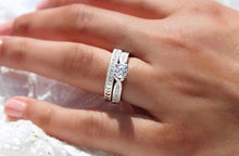 Load image into Gallery viewer, Engagement Wedding Ring Set, Vintage Style Sterling Silver, Engagement Ring And Wedding Band Set,