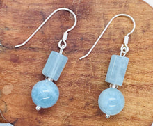 Load image into Gallery viewer, Natural Aquamarine Earrings, Sterling Silver Earrings, Round and Faceted Aquamarine, Natural Gemstone, Gift for her, Birthday Gift Women