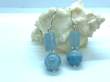 Load image into Gallery viewer, Natural Aquamarine Earrings, Sterling Silver Earrings, Round and Faceted Aquamarine, Natural Gemstone, Gift for her, Birthday Gift Women