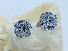 Load image into Gallery viewer, 14K Solitaire Stud Earrings, Classic Design, Solid Gold 6mm Cubic Zirconia Stud Earrings, Simple