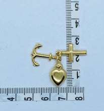 Load image into Gallery viewer, Anchor Heart Cross Pendant ,10K 14K 18K, Solid Gold Necklace, The Three Virtues, Baptisms Baby Gift, Mothers Day Gift
