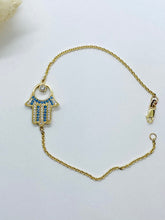Load image into Gallery viewer, 10K Hamsa Bracelet, Solid Gold Hand Bracelet, Hand of God Pendant , Religious Jewerly, Amulet Protection, Birthday Gift,