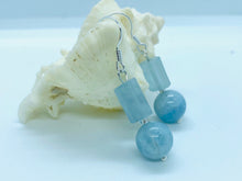 Load image into Gallery viewer, Natural Aquamarine Earrings, Sterling Silver Earrings, Round and Faceted Aquamarine, Natural Gemstone, Gift for her, Birthday Gift Women