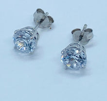 Load image into Gallery viewer, 14K Solitaire Stud Earrings, Classic Design, Solid Gold 6mm Cubic Zirconia Stud Earrings, Simple