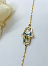 Load image into Gallery viewer, 10K Hamsa Bracelet, Solid Gold Hand Bracelet, Hand of God Pendant , Religious Jewerly, Amulet Protection, Birthday Gift,