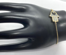 Load image into Gallery viewer, 10K Hamsa Bracelet, Solid Gold Hand Bracelet, Hand of God Pendant , Religious Jewerly, Amulet Protection, Birthday Gift,