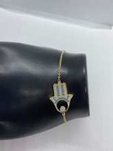 Load image into Gallery viewer, 10K Hamsa Bracelet, Solid Gold Hand Bracelet, Hand of God Pendant , Religious Jewerly, Amulet Protection, Birthday Gift,