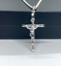 Load image into Gallery viewer, Silver Cross Crucifix Pendant, 925 Sterling Silver Jesus Christ Necklace, 45mm Size, Birthday Gift for Men, Mothers Day Giftfor Husband