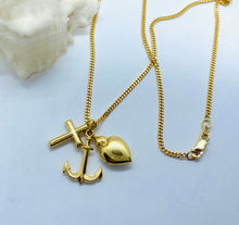 Load image into Gallery viewer, Anchor Heart Cross Pendant ,10K 14K 18K, Solid Gold Necklace, The Three Virtues, Baptisms Baby Gift, Mothers Day Gift