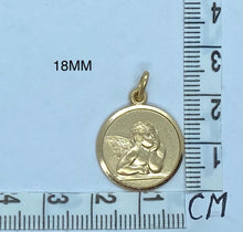 Load image into Gallery viewer, Big Guardian Angel Pendant , 18MM 10K 14K 18K Solid Gold Round 3D Design Angel Necklace, Big Medallion Religious Jewelry, Birthday Gift
