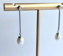 Load image into Gallery viewer, 14K Gold Diamond Pearl Earrings, Freshwater Pearl Drop Earrings, June Birthstone, Birthday Gift for Women,