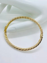 Load image into Gallery viewer, Gold Bangle Bracelet, 4MM, 10K Solid White Gold Twist Bangle, Oval Swirl Bracelet, Birthday Gift for Women, For Wife
