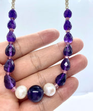 Load image into Gallery viewer, Amethyst Pearl Necklace, Natural Gemstone Necklace, Purple Beaded Necklace, Handmade Necklace for Women, Jewelry for Woman