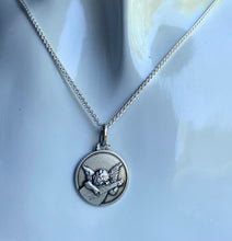 Load image into Gallery viewer, Angel Musician Necklace , 16MM, Angelo Musicante, The Playing Cherub Pendant, 925 Sterling Silver, Baby Baptism Gift, Birthday Gift Baby