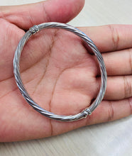 Load image into Gallery viewer, Gold Bangle Bracelet, 4MM, 10K Solid White Gold Twist Bangle, Oval Swirl Bracelet, Birthday Gift for Women, For Wife