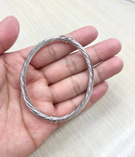 Load image into Gallery viewer, Gold Bangle Bracelet, 4MM, 10K Solid White Gold Twist Bangle, Oval Swirl Bracelet, Birthday Gift for Women, For Wife