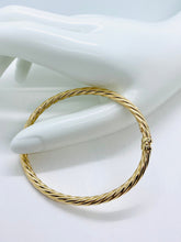 Load image into Gallery viewer, Gold Bangle Bracelet, 4MM, 10K Solid White Gold Twist Bangle, Oval Swirl Bracelet, Birthday Gift for Women, For Wife