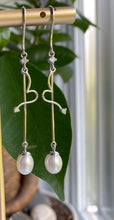 Load image into Gallery viewer, 14K Gold Pearl Diamond Earrings, Gold Pearl Jewelry, Long Pearl Earrings, Bridesmaid Gift, Birthday Gift for Women, Christmas Gift for Women