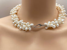 Load image into Gallery viewer, White Pearl Necklace, Multi Strand Necklace, Handmade Statement Necklace, Birthday Gift for Mom, Jewelry for Woman, Mothers Day for Mom