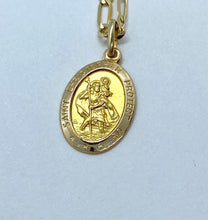 Load image into Gallery viewer, Saint Christopher Pendant, 10K 14K 18K, Oval Religious Medal, Italian Gold Necklace, Birthday Gift for Travellers, Mothers Day Gift