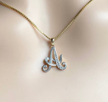 Load image into Gallery viewer, A Initial Pendant, 10K Gold Diamond Script Initial Necklace