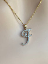 Load image into Gallery viewer, F Initial Pendant, 10K Solid Gold Diamond, Script Initial Necklace, Birthday Gift for Women,