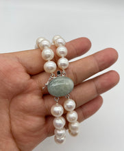 Load image into Gallery viewer, Handcrafted Pearl Bracelet, Sterling Silver Aquamarine Clasp, Double Strand Bracelet, Birthday Gift for Women, Chrfor Mom