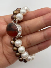 Load image into Gallery viewer, Pearl Bracelet, Genuine Freshwater Pearl, Sterling Silver Agate Clasp, Double Strand Bracelet, Birthday Gift for Women, Sister Secret Gift
