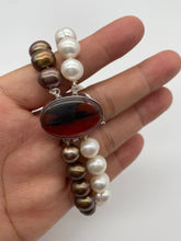 Load image into Gallery viewer, Pearl Bracelet, Genuine Freshwater Pearl, Sterling Silver Agate Clasp, Double Strand Bracelet, Birthday Gift for Women, Sister Secret Gift