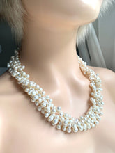 Load image into Gallery viewer, White Pearl Necklace, Multi Strand Necklace, Handmade Statement Necklace, Birthday Gift for Mom, Jewelry for Woman, Mothers Day for Mom