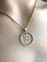 Load image into Gallery viewer, B Initial Gold Pendant, Circle Initial Necklace, 10K Gold Letter Pendant, Personalized Gift, Birthday Gift for Men,