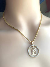 Load image into Gallery viewer, B Initial Gold Pendant, Circle Initial Necklace, 10K Gold Letter Pendant, Personalized Gift, Birthday Gift for Men,
