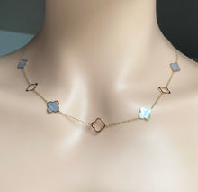 Load image into Gallery viewer, Four Clover Leaf Necklace, Mother of Pearl Necklace, 10K Solid Gold Necklace, Birthday Gift for Women, Anniversary Gift for Wife