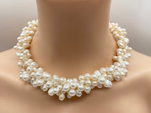 Load image into Gallery viewer, White Pearl Necklace, Multi Strand Necklace, Handmade Statement Necklace, Birthday Gift for Mom, Jewelry for Woman, Mothers Day for Mom