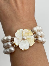 Load image into Gallery viewer, Triple Strand Pearl Bracelet, Handmade Pearl Bracelet, Bride Bracelet, Gift for Mom, Birthday Gift Women, Christmas Presents for Wife