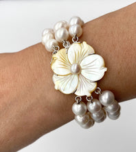 Load image into Gallery viewer, Triple Strand Pearl Bracelet, Handmade Pearl Bracelet, Bride Bracelet, Gift for Mom, Birthday Gift Women, Christmas Presents for Wife