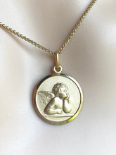 Load image into Gallery viewer, Guardian Angel Gold Pendant, 18MM 18K Solid Gold Angel Necklace, 3D Design Round Angel, Birthday Gift for Baby, Mothers Day Gift