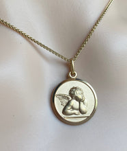 Load image into Gallery viewer, Guardian Angel Gold Pendant, 18MM 18K Solid Gold Angel Necklace, 3D Design Round Angel, Birthday Gift for Baby, Mothers Day Gift