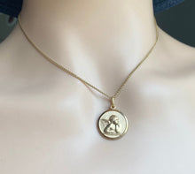 Load image into Gallery viewer, Big Guardian Angel Pendant , 18MM 10K 14K 18K Solid Gold Round 3D Design Angel Necklace, Big Medallion Religious Jewelry, Birthday Gift