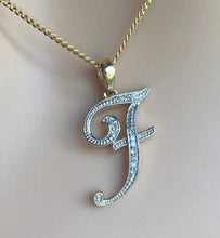 Load image into Gallery viewer, F Initial Pendant, 10K Solid Gold Diamond, Script Initial Necklace, Birthday Gift for Women,