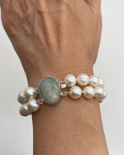 Load image into Gallery viewer, Handcrafted Pearl Bracelet, Sterling Silver Aquamarine Clasp, Double Strand Bracelet, Birthday Gift for Women, Chrfor Mom