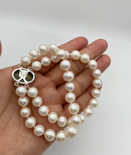 Load image into Gallery viewer, Handcrafted Pearl Bracelet, Sterling Silver Aquamarine Clasp, Double Strand Bracelet, Birthday Gift for Women, Chrfor Mom